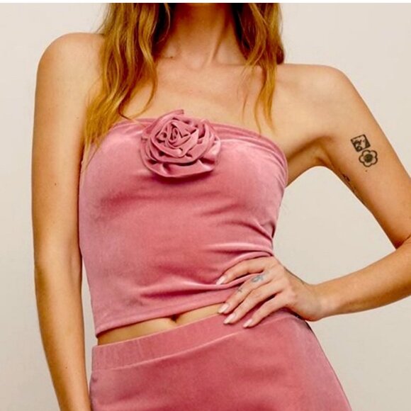 Reformation NWT xs adalynn velvet Pink top and Skirt Set - Picture 5 of 5